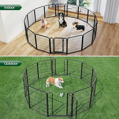 Yaheetech Dog Playpen Outdoor, 32 inch 16 Panels Dog Pen Indoor Heavy Duty Puppy Exercise Pen Metal Pet Fence for RV Camping/Yard/Garden