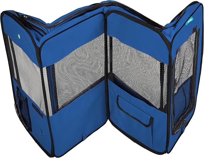 Deluxe Premium Pet Dog Playpen Portable Soft Dog Exercise Pen Kennel with Carry Bag for Dogs, Cats, Kittens, and All Pets (Large, Blue)