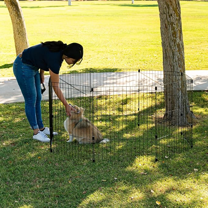 IRIS USA 30" 8-Panel Metal Pet Dog Puppy Playpen, Indoor/Outdoor Dog Fence, 58 x 58 x 30, Foldable, Customizable, Black