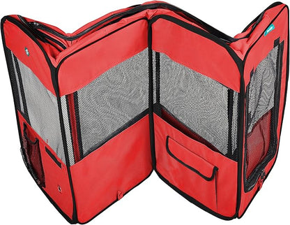 Deluxe Premium Pet Dog Playpen Portable Soft Dog Exercise Pen Kennel with Carry Bag for Dogs, Cats, Kittens, and All Pets (Medium, Red)