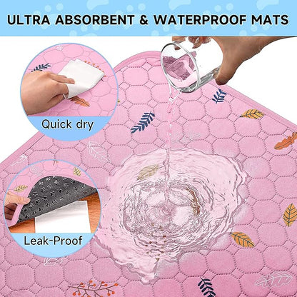 Sunheir 2 Pack Washable Guinea Pig Pee Pads, 24" x 48" Waterproof Reusable Guinea Pig Cage Liners, Absorbent Bedding Training Mat for Small Animal Guinea Pigs Rabbit Bunny Hamster - Pink