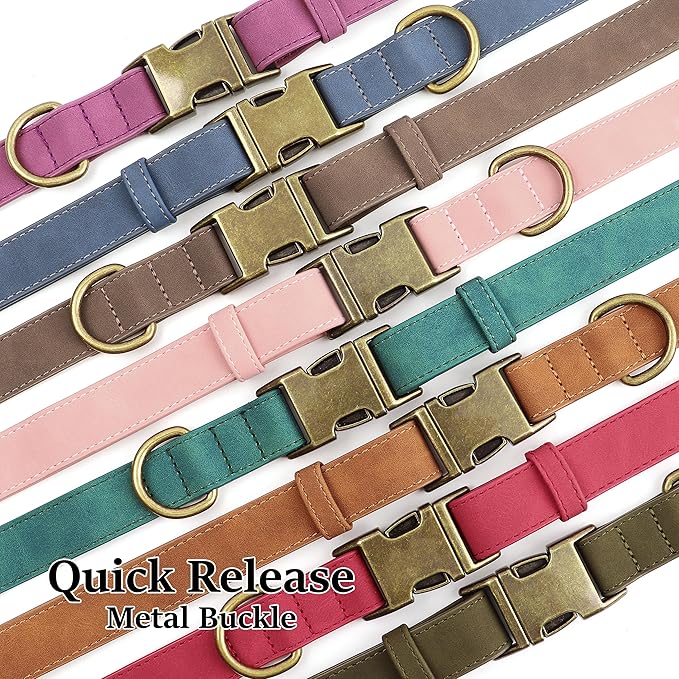 Didog Soft PU Leather Dog Collar, Stylish Quick Released Dog Collars for Medium Dogs, Easy Clean Adjustable Pet Collar for Daily Walking, Pink, M Fit 14-18" Neck