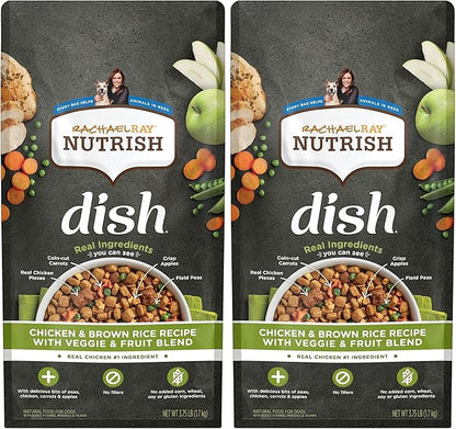 Nutrish Dish Premium Natural Dry Dog Food, Chicken & Brown Rice Recipe with Veggies & Fruit (Rachael Ray), 3.75 Pound Bag (Pack of 2)