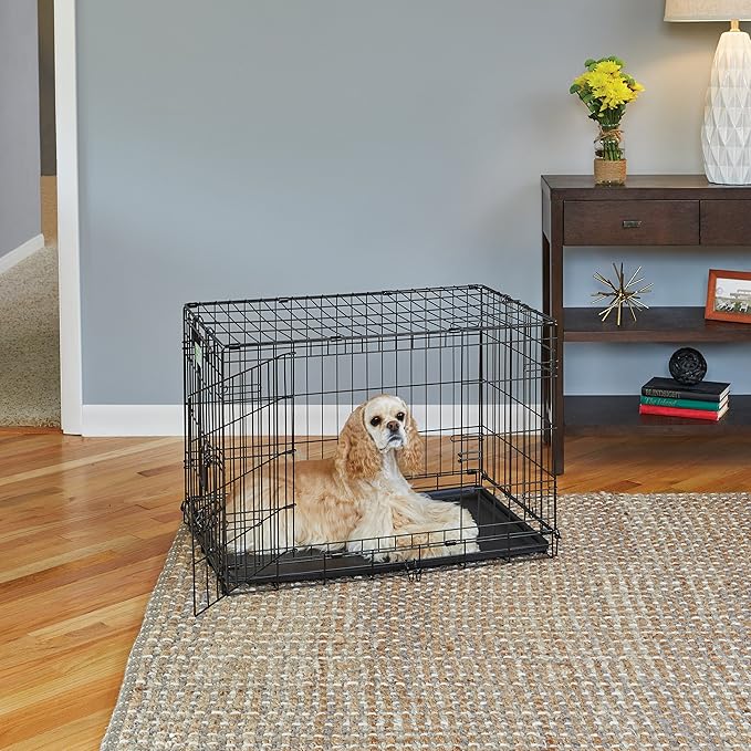 MidWest Homes for Pets 30-Inch LifeStages Crate for Medium Breeds, 21-40 lbs, Double Door Folding Dog Crate with Divider Panel, Leak-Proof Tray & Secure Latch, Heavy-Duty & Easy to Assemble