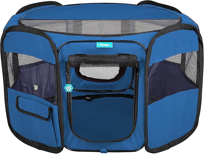 Deluxe Premium Pet Dog Playpen Portable Soft Dog Exercise Pen Kennel with Carry Bag for Dogs, Cats, Kittens, and All Pets (Small, Blue)