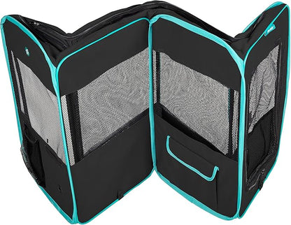 Deluxe Premium Pet Dog Playpen Portable Soft Dog Exercise Pen Kennel with Carry Bag for Dogs, Cats, Kittens, and All Pets (Medium, Black)