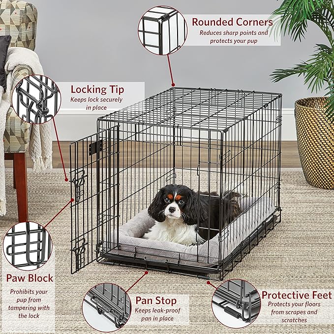 MidWest Homes for Pets 30-Inch LifeStages Crate for Medium Breeds, 21-40 lbs, Double Door Folding Dog Crate with Divider Panel, Leak-Proof Tray & Secure Latch, Heavy-Duty & Easy to Assemble