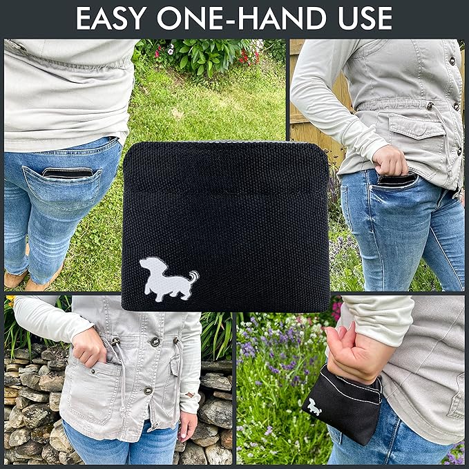 Extra Small Dog Treat Pouch – Slim Magnetic Pocket Dog Treat Bag for Walking & Training – Discreet Clip On Treat Pouch for Leash, Waistband or Pocket – Mess Free Storage (Black/Gray)