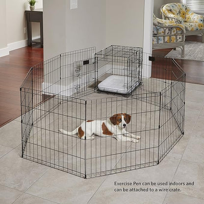 MidWest Homes for Pets 36-Inch Exercise Pen, for Indoor and Outdoor use, 16 Sq Feet of Play, Folding Dog Pen, No Door Design for Maximum Security, Easy to Set Up, Foldable Dog Playpen