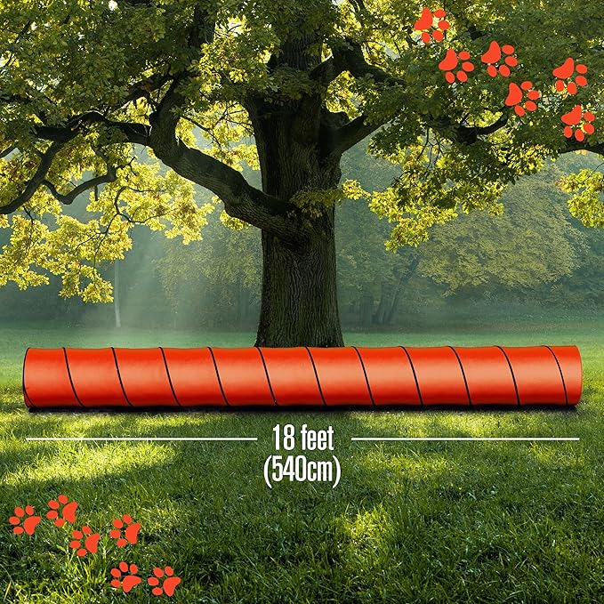 Houseables Dog Agility Tunnel, Dog Tunnel, Agility Equipment, 18 Feet, Puppy Obstacle Course, Crawling, Pet Playground, Small, Medium, Large, Indoor/Outdoor, Play, Pop Up Set, Exercise Tube, Toy, Red