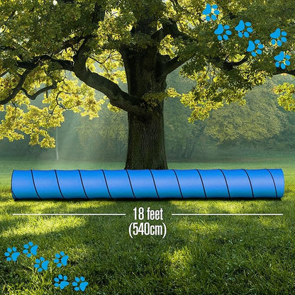 Houseables Dog Tunnel, Dog Agility Tunnel, Agility Equipment, 18 Feet, Puppy Obstacle Course, Pet Playground, Crawling, Small, Medium, Large, Indoor/Outdoor, Play, Pop Up Set, Exercise Tube, Toy, Blue