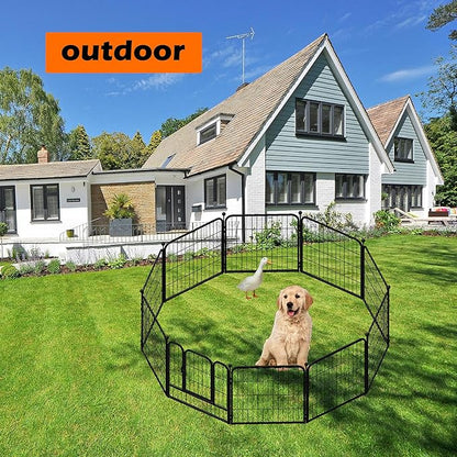 fowick 32" H x 32" W Dog Playpen 10 Panels, Black Metal Puppy Exercise Pen for Indoors & Outdoors, Foldable Animal Barrier Fence, Portable Pet Play Pen for Small Dogs & Rabbits, No Dig Fence