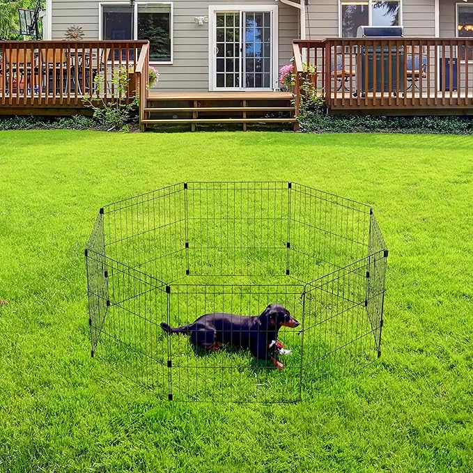 IRIS USA 24" 8-Panel Metal Pet Dog Puppy Playpen, Indoor/Outdoor Dog Fence, 58 x 58 x 24, Foldable, Customizable, Black