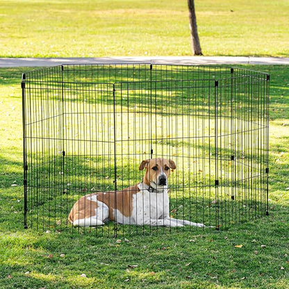 IRIS USA 36" 8-Panel Metal Pet Dog Puppy Playpen, Indoor/Outdoor Dog Fence, 58 x 58 x 36, Foldable, Customizable, Black