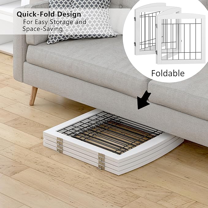 Dog Gate - 4 Panel Foldable Pet Gate Indoor for Doorways, House, Stairs, Freestanding Gate for Dogs - 80x24 -Inch Puppy Safety Fence by PAWLAND, White