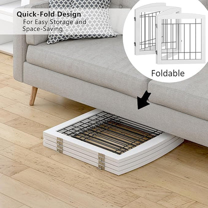Dog Gate - 4 Panel Foldable Pet Gate Indoor for Doorways, House, Stairs, Freestanding Gate for Dogs - 80x24 -Inch Puppy Safety Fence by PAWLAND, White