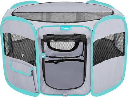 Deluxe Premium Pet Dog Playpen Portable Soft Dog Exercise Pen Kennel with Carry Bag for Dogs, Cats, Kittens, and All Pets (Small, Grey)