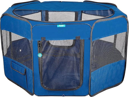 Deluxe Premium Pet Dog Playpen Portable Soft Dog Exercise Pen Kennel with Carry Bag for Dogs, Cats, Kittens, and All Pets (Large, Blue)