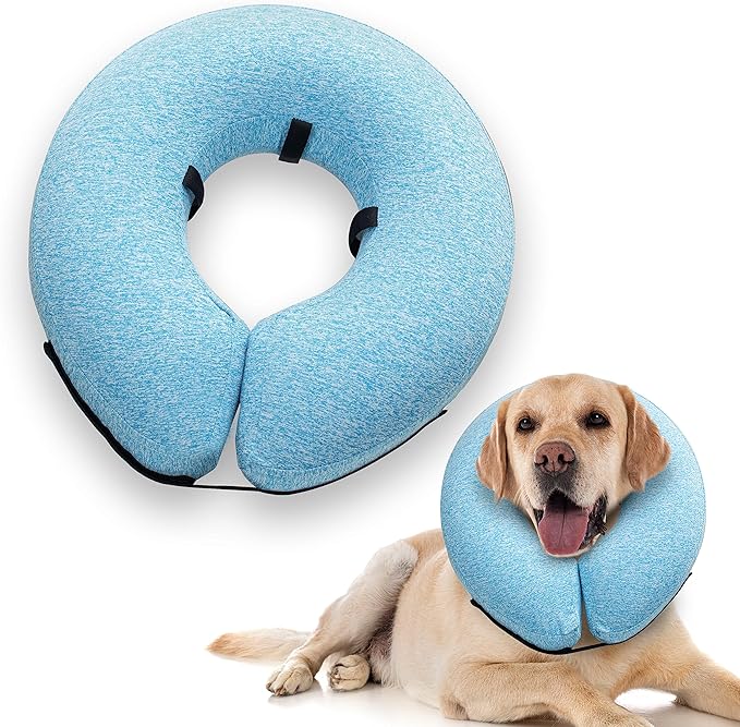 Big Ant Protective Inflatable Collar for Dogs and Cats, Soft Cone for Dogs After Surgery, Dog Neck Donut Collar, Dog Cone Collar Soft Pet Recovery Collar Does Not Block Vision E-Collar (Large, Blue)