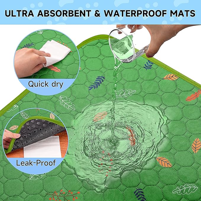 Sunheir Washable Pee Pads for Dogs 2-Pack Reusable Puppy Pads Pet Training Pads, Waterproof Dog Pee Pads for Crate, Whelping Pad, Non-Slip Protects Against Urine Leakage (Leaves - Green, 31x36)