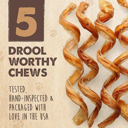 Mighty Paw Naturals Curly Bully Sticks for Dogs - Grass Fed Beef Chews. Bully Sticks for Large Dogs, Medium, Small Breeds. Lower Odor Treats for Small Pets. Single Ingredient 6” - 5 Pack