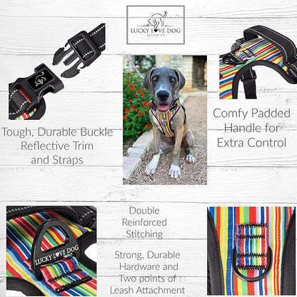 Lucky Love Dog No Pull Dog Harness, Adjustable and Easy to Walk, Cute Patterned Harness for Large Male & Female Dogs - Hippie, Large