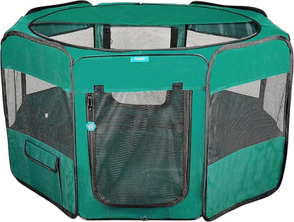 Deluxe Premium Pet Dog Playpen Portable Soft Dog Exercise Pen Kennel with Carry Bag for Dogs, Cats, Kittens, and All Pets (Large, Green)