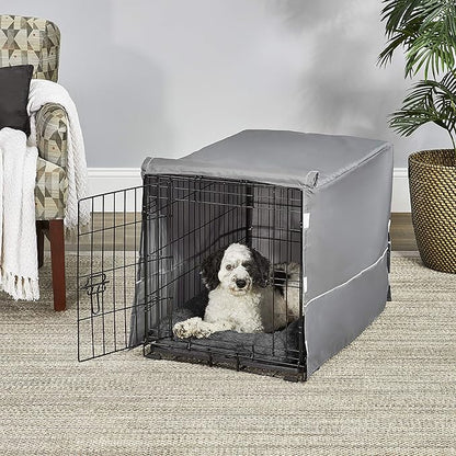 MidWest Homes for Pets Double Door 30-inch Dog Crate Kit, Bundle Includes a Two-Door Cage, Matching Gray Bed and Crate Cover, For Medium-Sized Breeds
