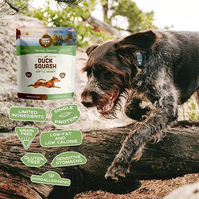 Smart Cookie All Natural Dog Treats - Duck & Squash - Training Treats for Dogs & Puppies with Allergies, Sensitive Stomachs - Soft Dog Treats, Chewy, Grain Free, Made in USA - 5oz, Pack of 3