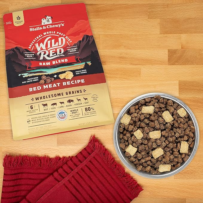 Stella & Chewy's Wild Red Dry Dog Food Raw Blend High Protein Wholesome Grains Red Meat Recipe, 3.5 lb. Bag