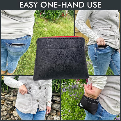 Small Dog Treat Pouch – Slim Vegan Leather Magnetic Pocket Dog Treat Bag for Walking & Training – Discreet Clip On Treat Pouch for Leash, Waistband or Pocket – Mess Free Storage (Black/Red)