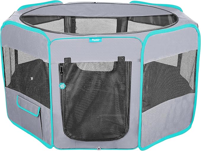 Deluxe Premium Pet Dog Playpen Portable Soft Dog Exercise Pen Kennel with Carry Bag for Dogs, Cats, Kittens, and All Pets (Large, Grey)