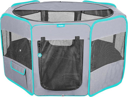 Deluxe Premium Pet Dog Playpen Portable Soft Dog Exercise Pen Kennel with Carry Bag for Dogs, Cats, Kittens, and All Pets (Large, Grey)