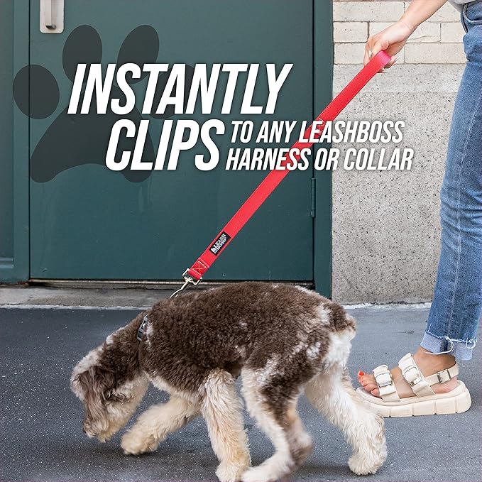 Leash Boss Traffic Handler - Short Dog Leash with Traffic Handle for Large Dogs - Great for Double Dog Couplers, Service Dogs, and Training (12 in, Red)