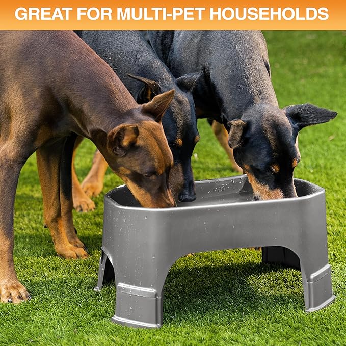Neater Pet Brands Extra Large Water Bowl for Dogs, Elevated Outdoor Dog Water Bowl (2.25 Gallon XL Capacity), Big Trough Style Food Dish for Indoors or Outside, No Spill Large Dog Bowls, Gunmetal Grey