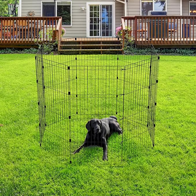 IRIS USA 48" 8-Panel Metal Pet Dog Puppy Playpen, Indoor/Outdoor Dog Fence, 58 x 58 x 48, Foldable, Customizable, Black