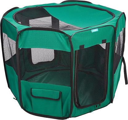Deluxe Premium Pet Dog Playpen Portable Soft Dog Exercise Pen Kennel with Carry Bag for Dogs, Cats, Kittens, and All Pets (Medium, Green)
