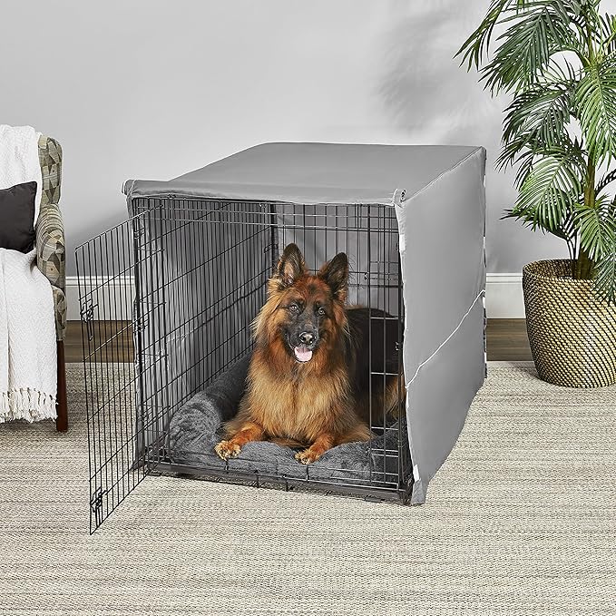 MidWest Homes for Pets Double Door 48-inch Dog Crate Kit, Bundle Includes a Two-Door Cage, Matching Gray Bed and Crate Cover, For Extra-Large Sized Breeds