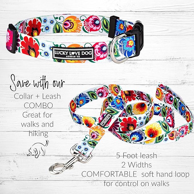 Lucky Love Dog - Easy Click Buckle Dog Collar with Leash Set Combo, Durable & Comfortable for Male & Female Dogs, Pet Collar for Small Dogs, Secure Fit - Ladybird Combo, Small