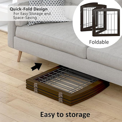 Dog Gate - 4 Panel Foldable Pet Gate Indoor for Doorways, House, Stairs, Freestanding Gate for Dogs - 80x24 -Inch Puppy Safety Fence by PAWLAND, Espresso