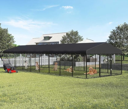 Petony 354" x 118" Large Outdoor Dog Enclosure,Heavy Duty Dog Cage with Roof,Galvanized Steel Dog Kennel Fence with Double Safety Locks