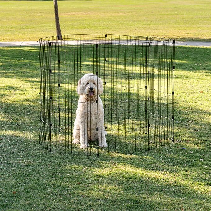 IRIS USA 48" 8-Panel Metal Pet Dog Puppy Playpen, Indoor/Outdoor Dog Fence, 58 x 58 x 48, Foldable, Customizable, Black
