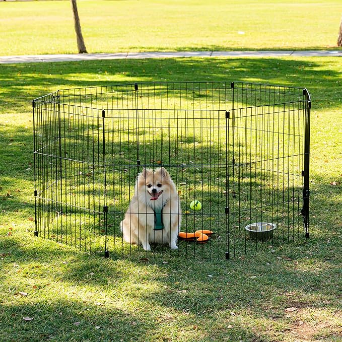 IRIS USA 30" 8-Panel Metal Pet Dog Puppy Playpen, Indoor/Outdoor Dog Fence, 58 x 58 x 30, Foldable, Customizable, Black