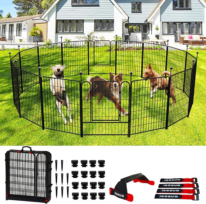 Portable Dog Fence Outdoor for Yard 36'' High, Dog Playpen with Rustproof and Sturdy Stakes for Medium/Large Dogs, 3ft Dog Play Pen for RV Camping(8 Panels)