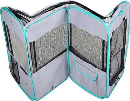 Deluxe Premium Pet Dog Playpen Portable Soft Dog Exercise Pen Kennel with Carry Bag for Dogs, Cats, Kittens, and All Pets (Large, Grey)