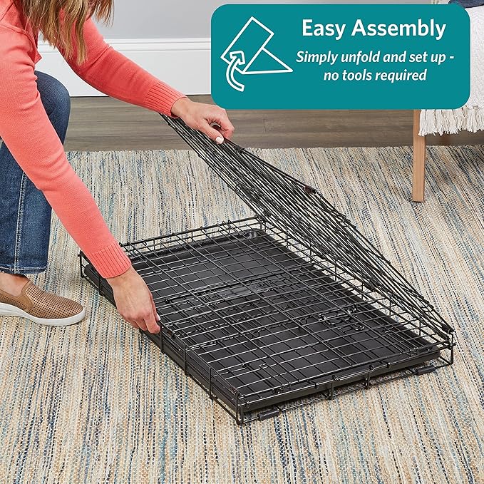 MidWest Homes for Pets 48-Inch iCrate for Extra-Large Breeds, 90-110 lbs, Double Door Folding Dog Crate with Divider Panel, Leak-Proof Tray & Secure Latches, Portable, Durable & Easy to Assemble