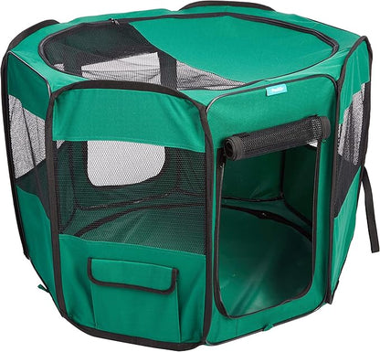 Deluxe Premium Pet Dog Playpen Portable Soft Dog Exercise Pen Kennel with Carry Bag for Dogs, Cats, Kittens, and All Pets (Medium, Green)