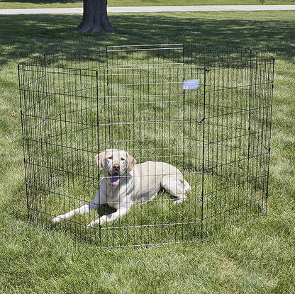 MidWest Homes for Pets Folding Metal Dog Exercise Pen, Indoor/Outdoor Playpen with No Door, Provides 16 Sq Feet of Play Space, 42-Inches Tall, Black E-Coated