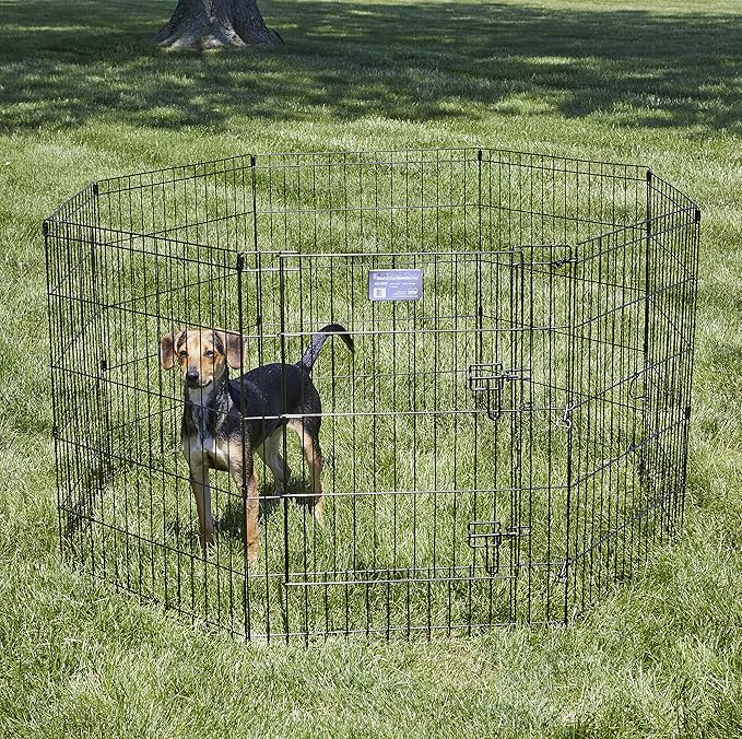 MidWest Homes for Pets 30-Inch Exercise Pen, for Indoor and Outdoor Use, 16 Sq Feet of Play, Single Door Folding Dog Pen, with Large Door Opening & Secure Latch, Easy to Set Up, Foldable Dog Playpen
