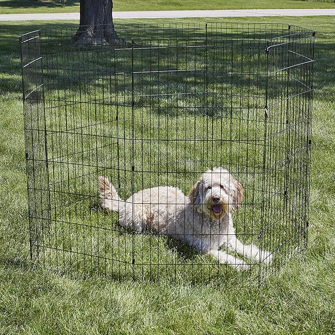 New World by MidWest Homes for Pets 48-Inch Exercise Pen, for Indoor and Outdoor use, 16 Sq Feet of Play, Folding Dog Pen, No Door Design for Maximum Security, Easy to Set Up, Foldable Pet Playpen